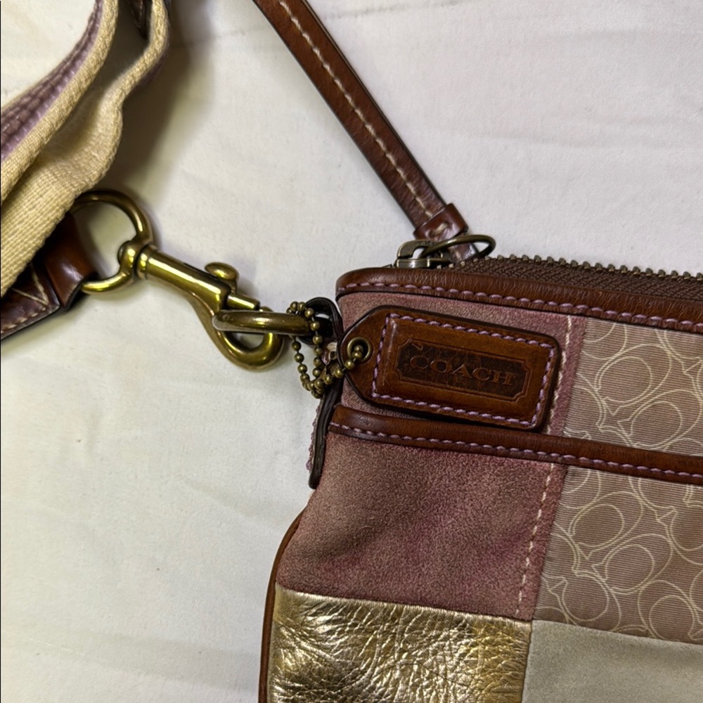 Coach Gold and Cream Crossbody Bag with Patchwork Design - has hangtag - Picture 7 of 16